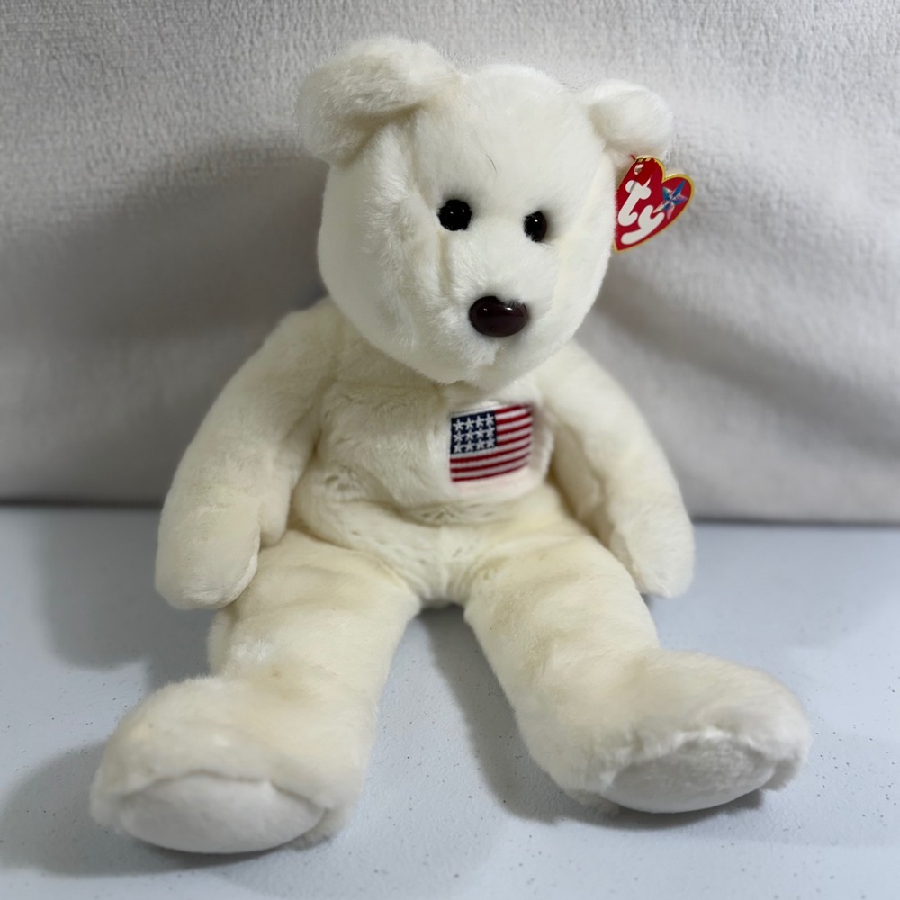Y2K 2000 Ty Beanie Buddies Libearty Bear Flag USA Patriotic Stuffed Animal VTG
